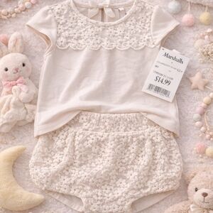 Marshalls Baby Girls' Cream Floral Lace Top & Bloomers Set